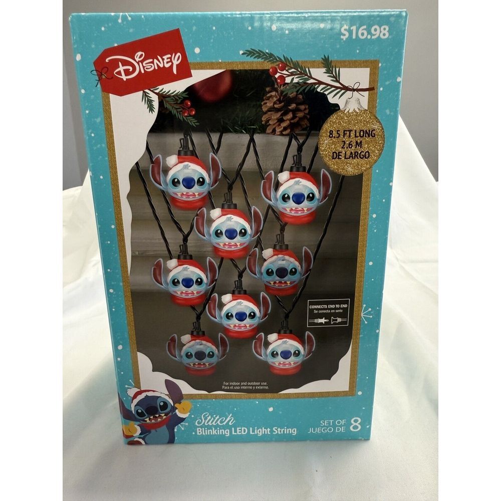 Disney Christmas Santa‎ Stitch Blinking Holiday LED String Lights (8pc)